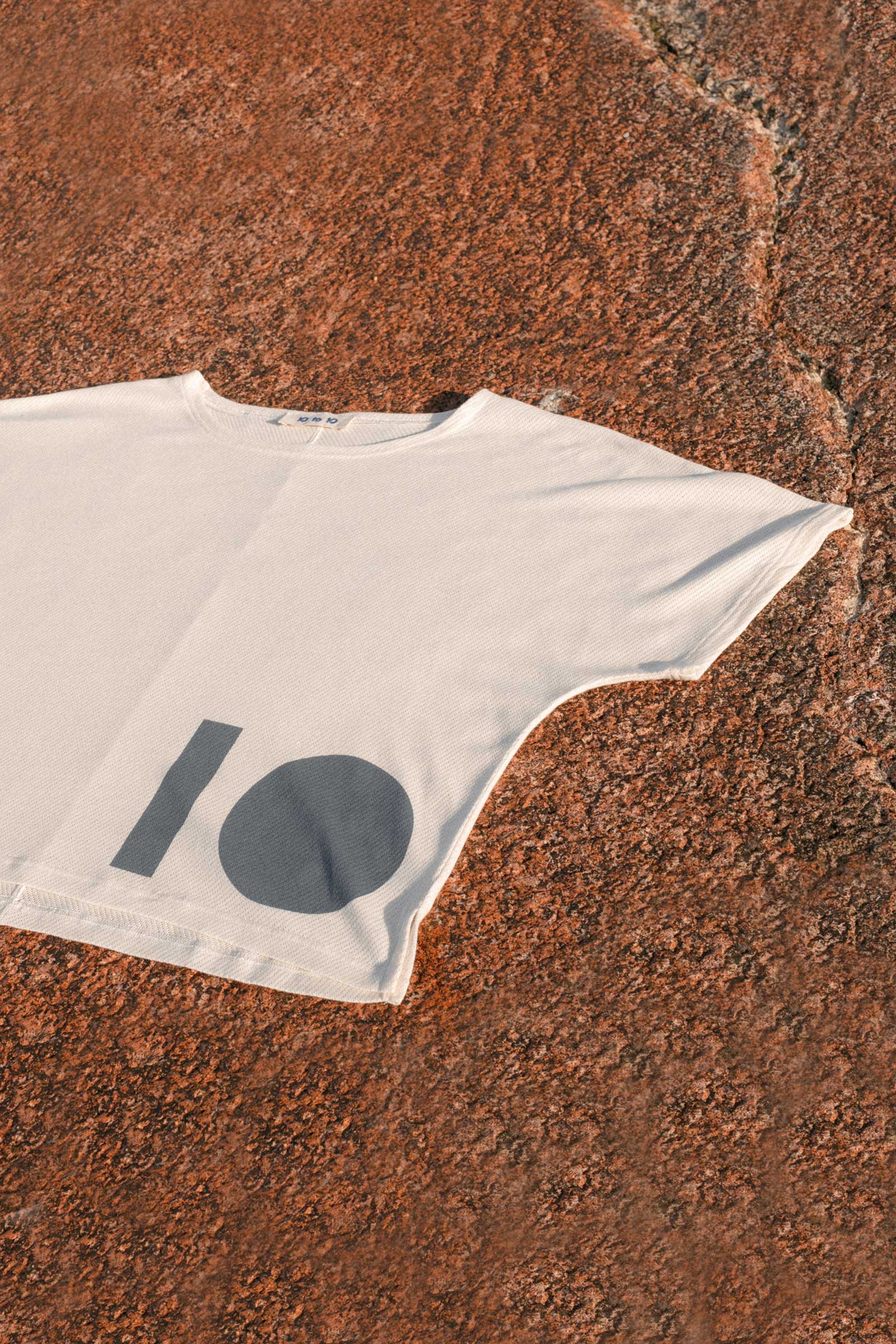 10 to 10 Beige perforated cotton T-Shirt with blue stamp