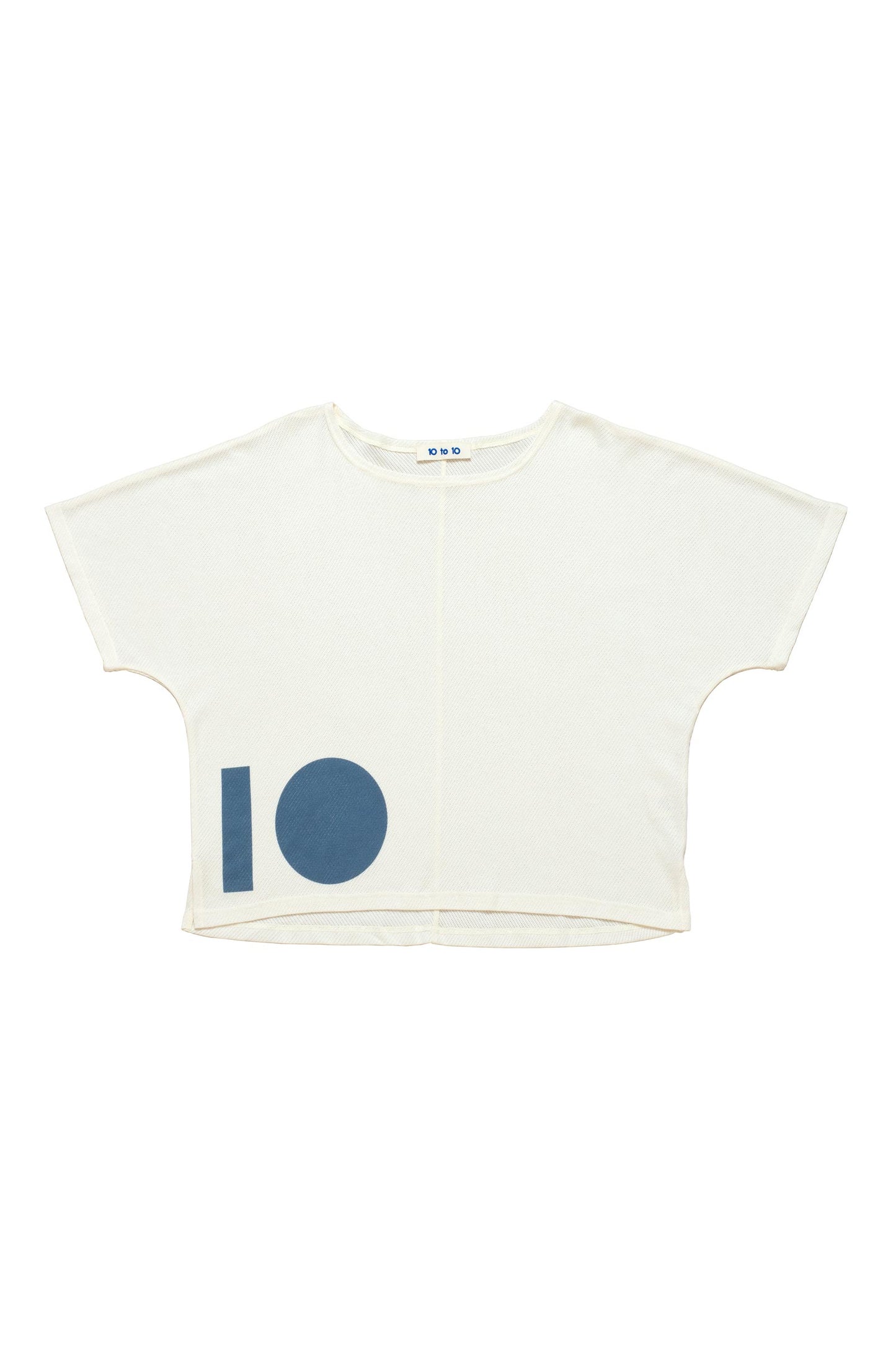 10 to 10 Beige perforated cotton T-Shirt with blue stamp