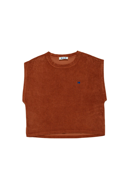 10 to 10 Cotton top in ginger colour with blue embroidered logo