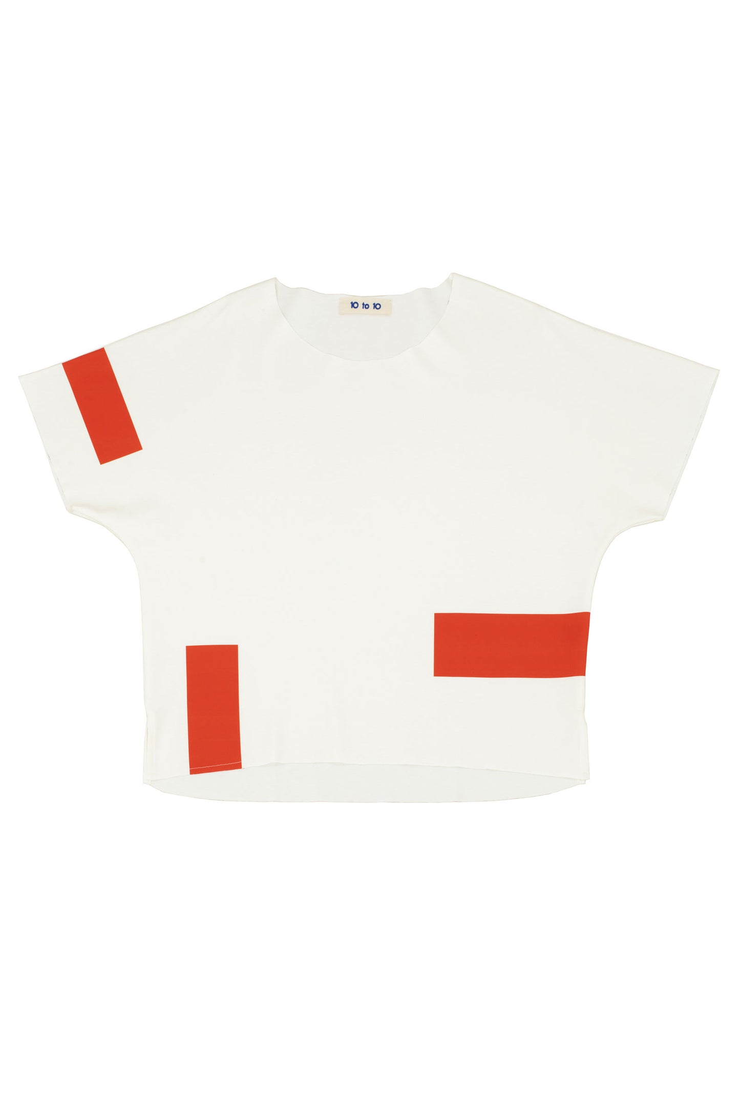 10 to 10 Off-White T-Shirt with red rectangles pattern, Product Pic
